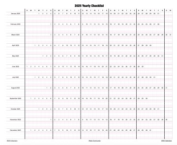 2025 Horizontal Yearly Checklist Calendar Template for Numbers